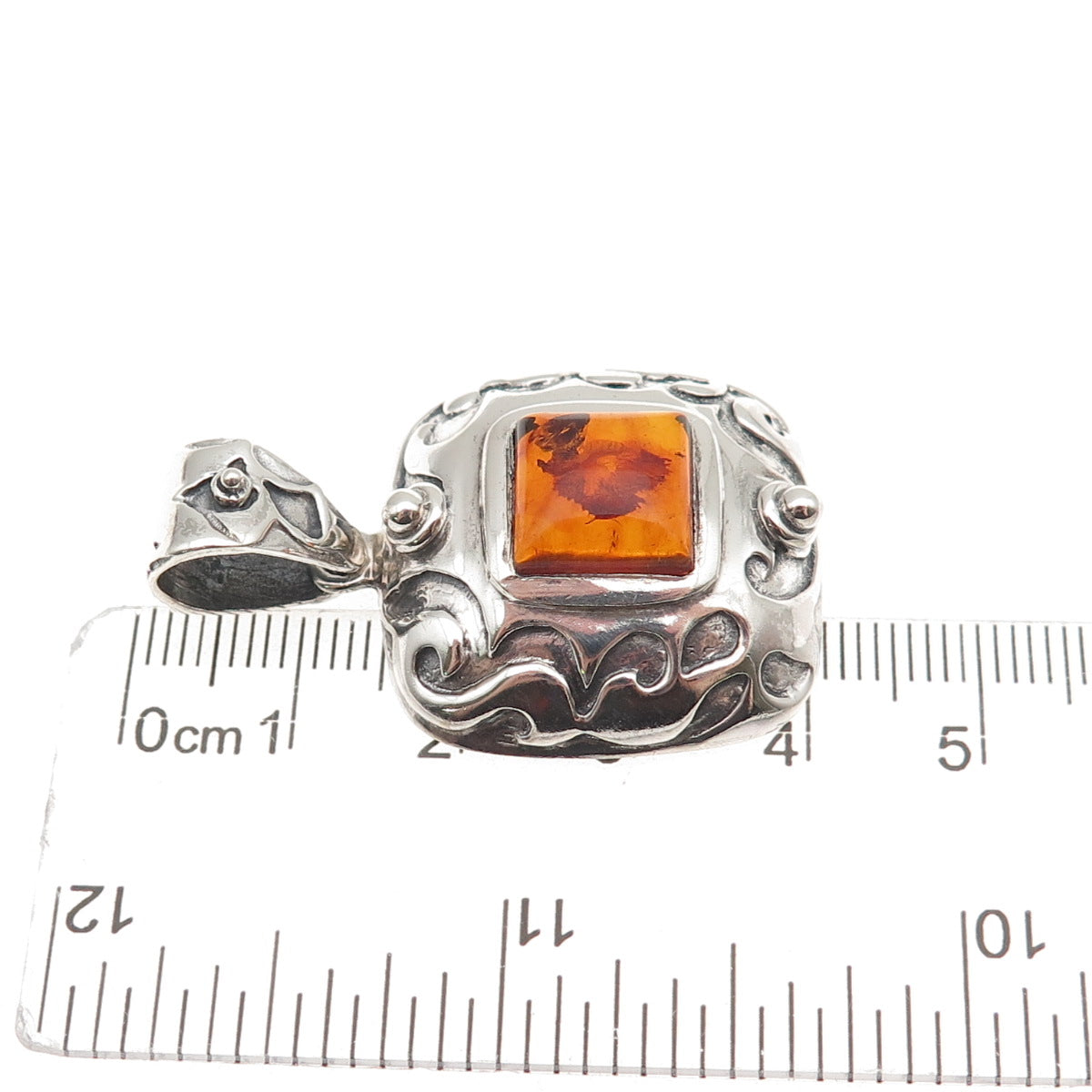 Silpada 925 Sterling Silver Vintage Real Amber Oxidized Charm Pendant