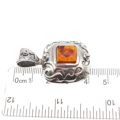 Silpada 925 Sterling Silver Vintage Real Amber Oxidized Charm Pendant