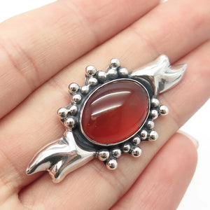 925 Sterling Silver Vintage Real Carnelian Gemstone Beaded Pin Brooch