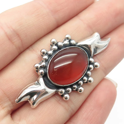 925 Sterling Silver Vintage Real Carnelian Gemstone Beaded Pin Brooch
