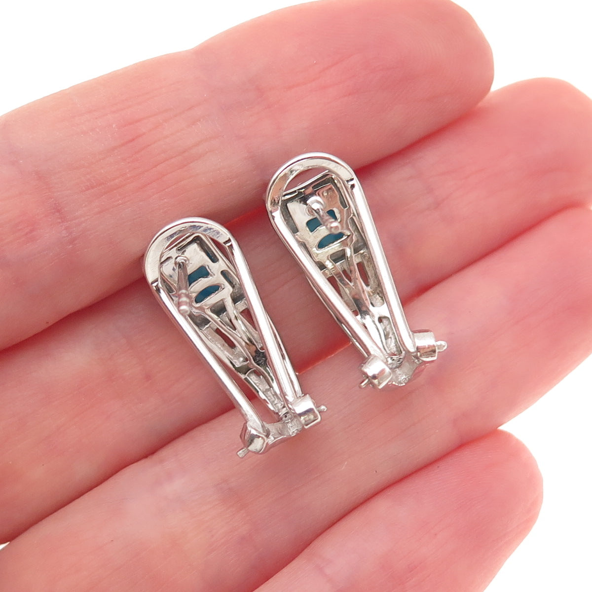 Chuck Clemency Sterling Silver Real Turquoise & White Topaz Omega Back Earrings