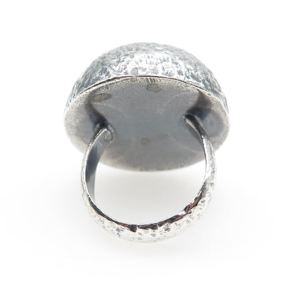 925 Sterling Vintage Modernist Hammered Hollow Dome Oxidized Ring Size 5.25