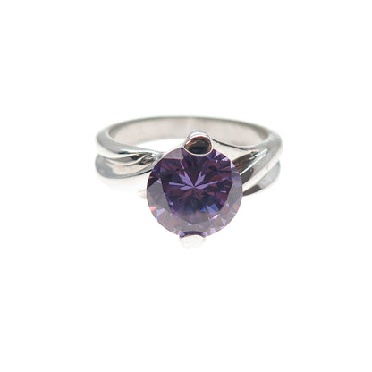 925 Sterling Silver Round-Cut Nano Amethyst Ring Size 7.5