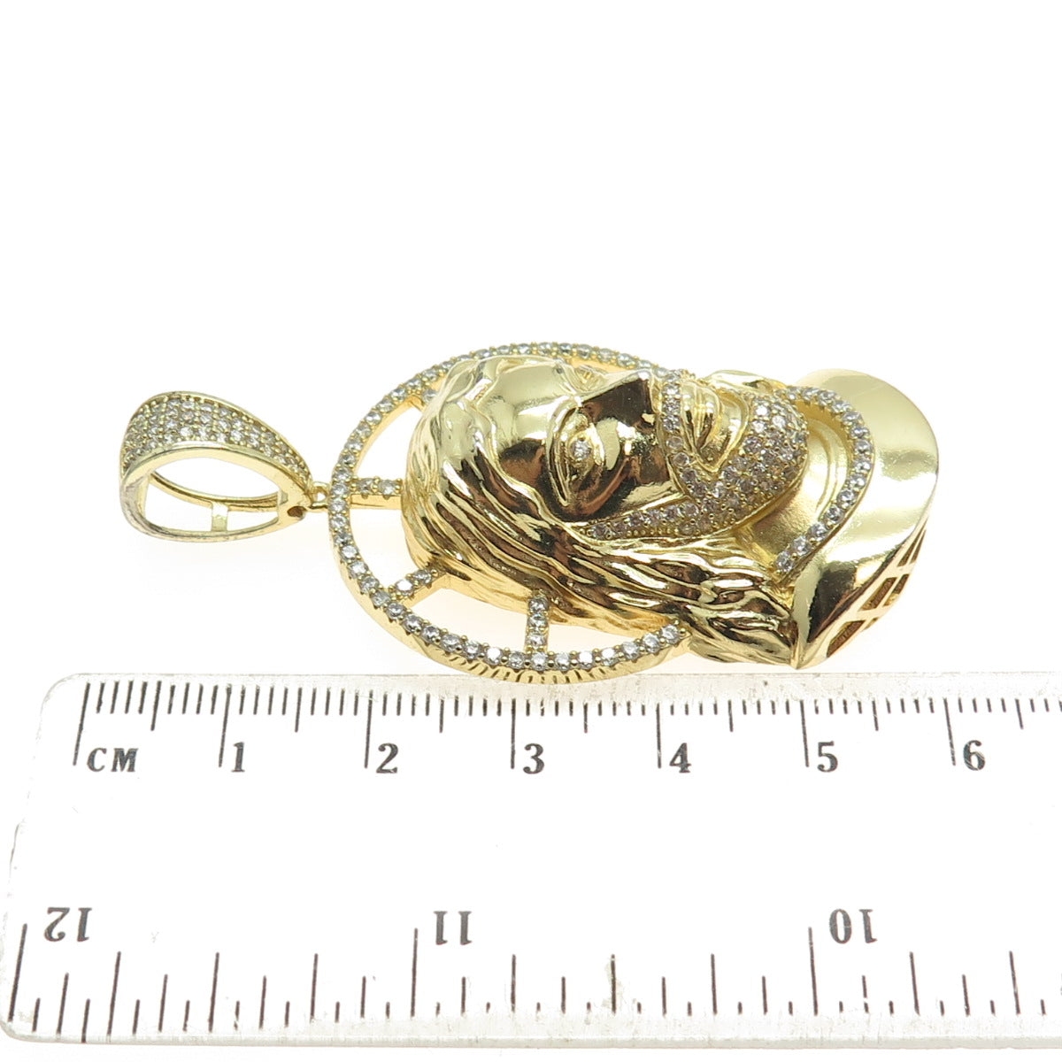 REL 925 Sterling Silver Gold Plated Round-Cut Shaped C Jesus Religious Pendant