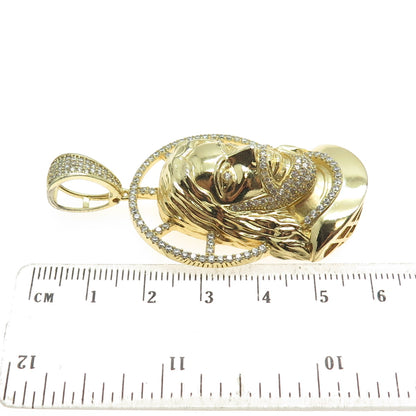 REL 925 Sterling Silver Gold Plated Round-Cut Shaped C Jesus Religious Pendant