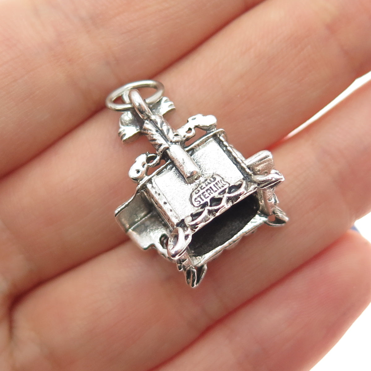 BEAU Sterling Silver Vintage Old Cast Iron Stove Oxidized Mini 3D Charm Pendant