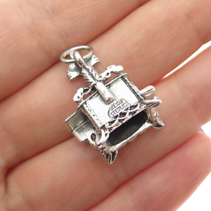 BEAU Sterling Silver Vintage Old Cast Iron Stove Oxidized Mini 3D Charm Pendant