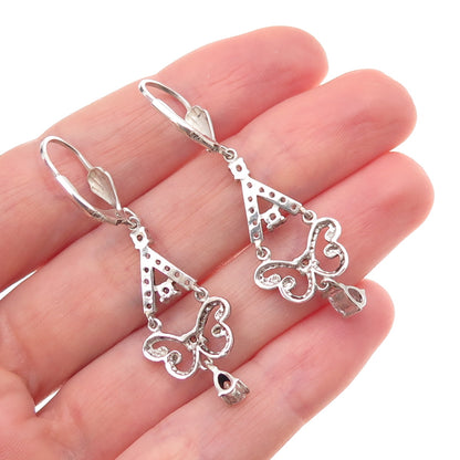 925 Sterling Silver Vintage C Z Butterfly Dangle Earrings