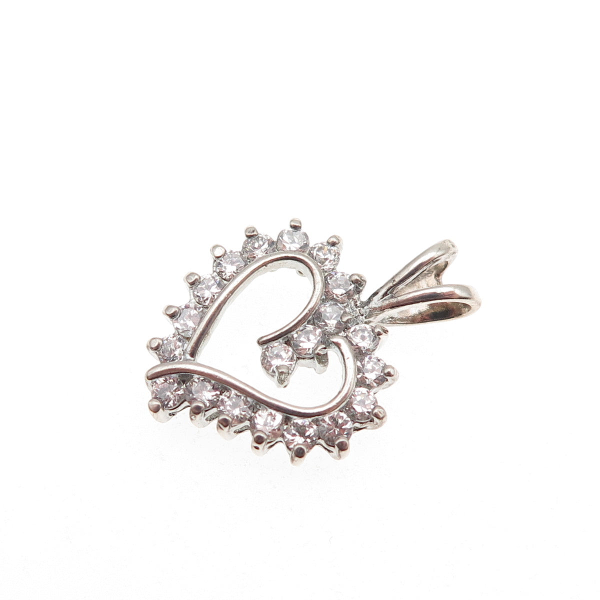 Ross Simons 925 Sterling Silver Round-Cut C Z Heart Mini Charm Pendant