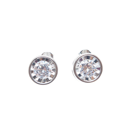 925 Sterling Silver Round-Cut C Z Stud Earrings