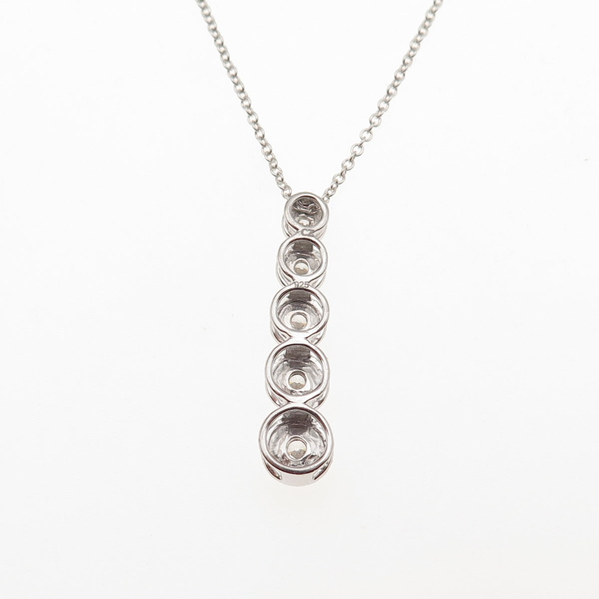 925 Sterling Silver Round-Cut C Z Graduated Drop Cable Chain Necklace 18"
