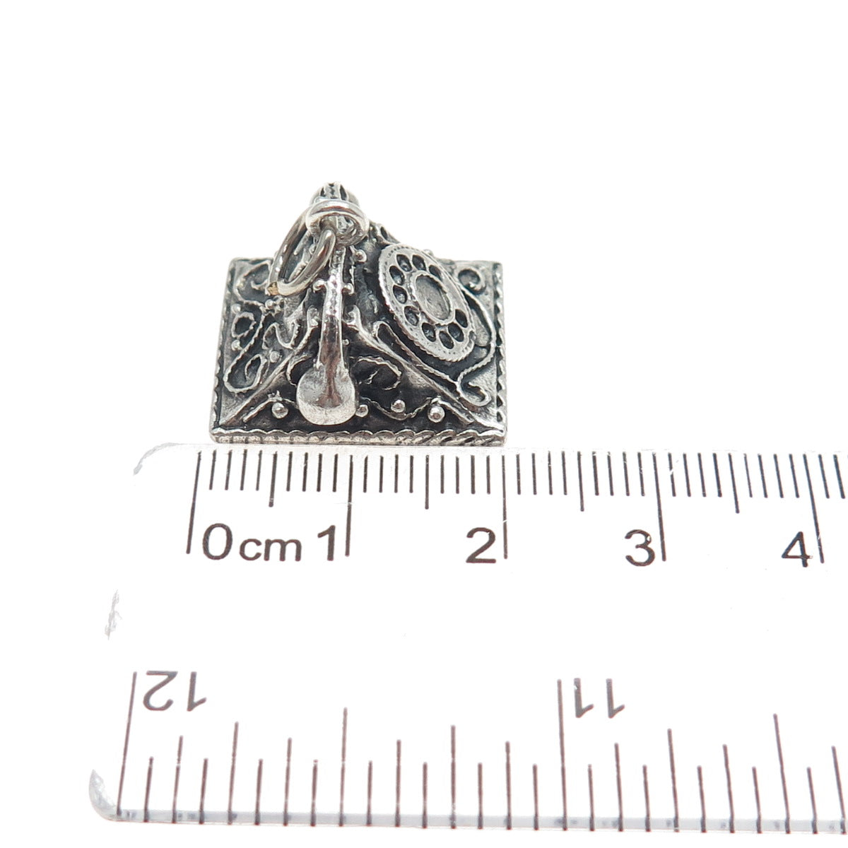 DANECRAFT Sterling Silver Antique Rotary Dial Retro Phone Minimalist 3D Pendant