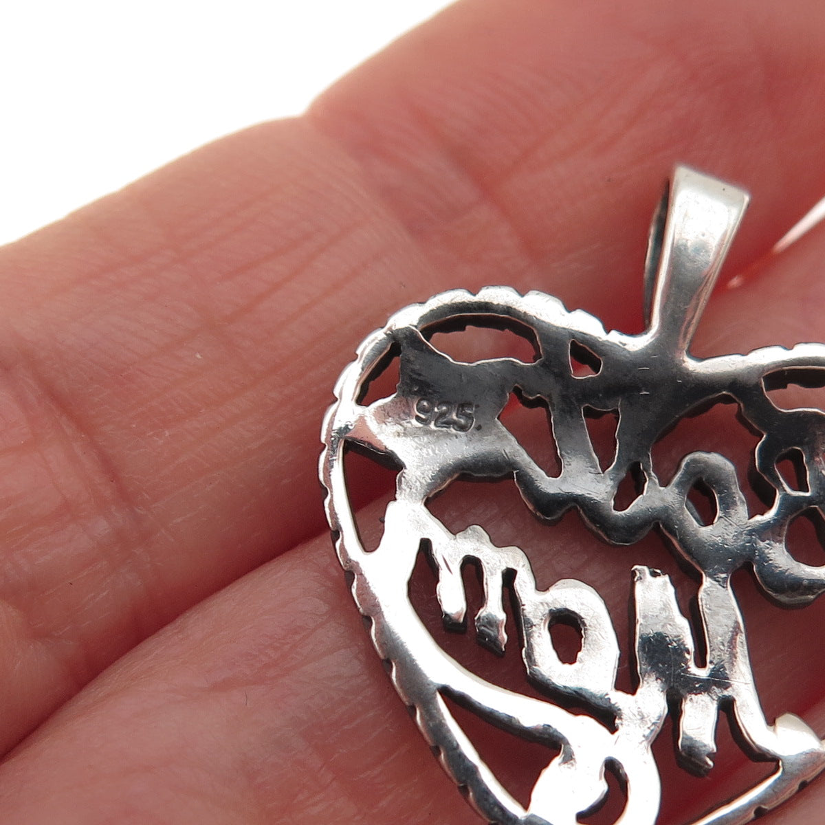 925 Sterling Silver Vintage Best Mom Heart Oxidized Charm Pendant