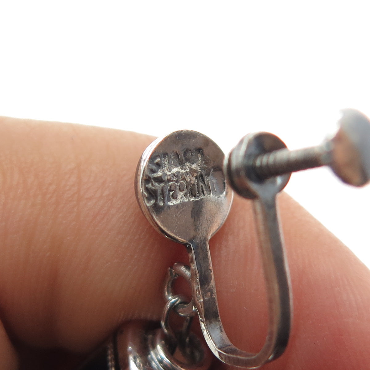 925 Sterling Silver Antique Siam Niello Hindu Goddess Screw Back Dangle Earrings