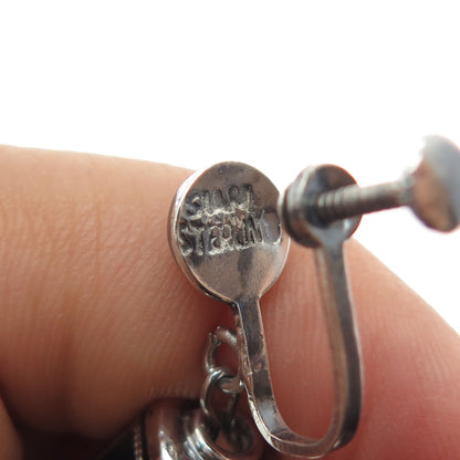 925 Sterling Silver Antique Siam Niello Hindu Goddess Screw Back Dangle Earrings
