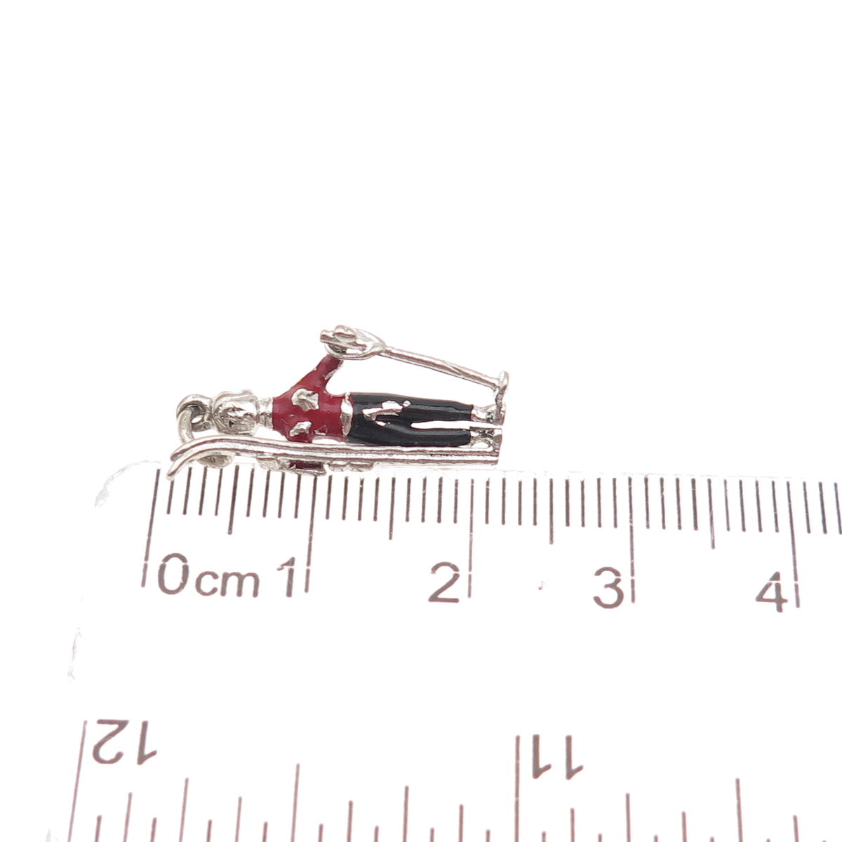 Wells Sterling Silver Antique Art Deco Enamel Female Skier Mini Charm Pendant