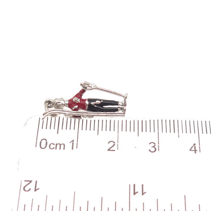 Wells Sterling Silver Antique Art Deco Enamel Female Skier Mini Charm Pendant