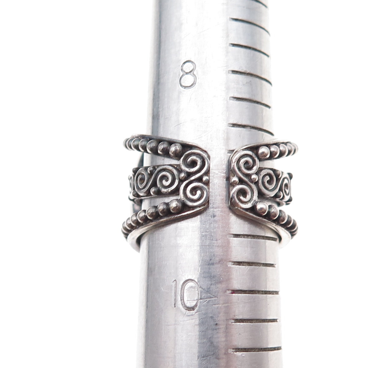 Sajen 925 Sterling Silver Vintage Carved Cinnabar Adjustable Ring Size 9.25