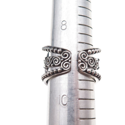 Sajen 925 Sterling Silver Vintage Carved Cinnabar Adjustable Ring Size 9.25