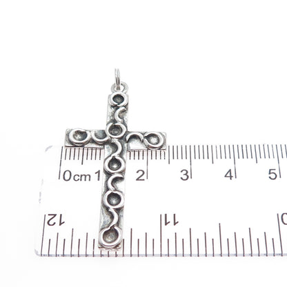 925 Sterling Silver Vintage Ornate Cross Oxidized Charm Pendant