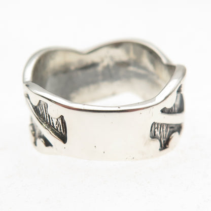 925 Sterling Silver Vintage Modernist Zig Zag Oxidized Band Ring Size 10.25