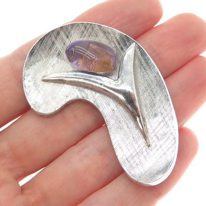 925 Sterling Silver Vintage Mexico Real Ametrine Modernist Oxidized Pin Brooch