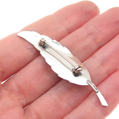 BEAU 925 Sterling Silver Vintage Feather Oxidized Pin Brooch