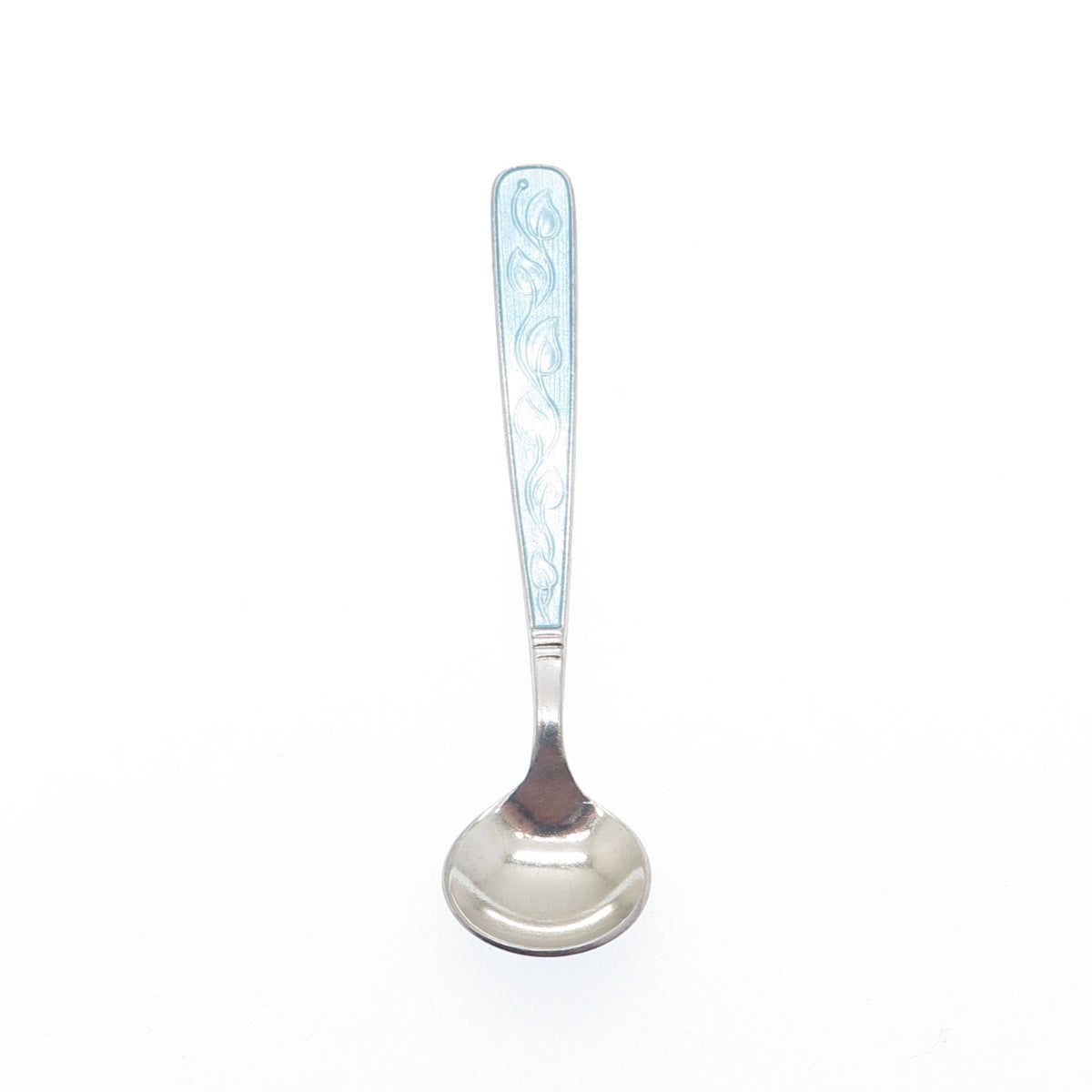 MEKA 925 Sterling Silver Vintage Denmark Guilloche Enamel Salt & Spices Spoon