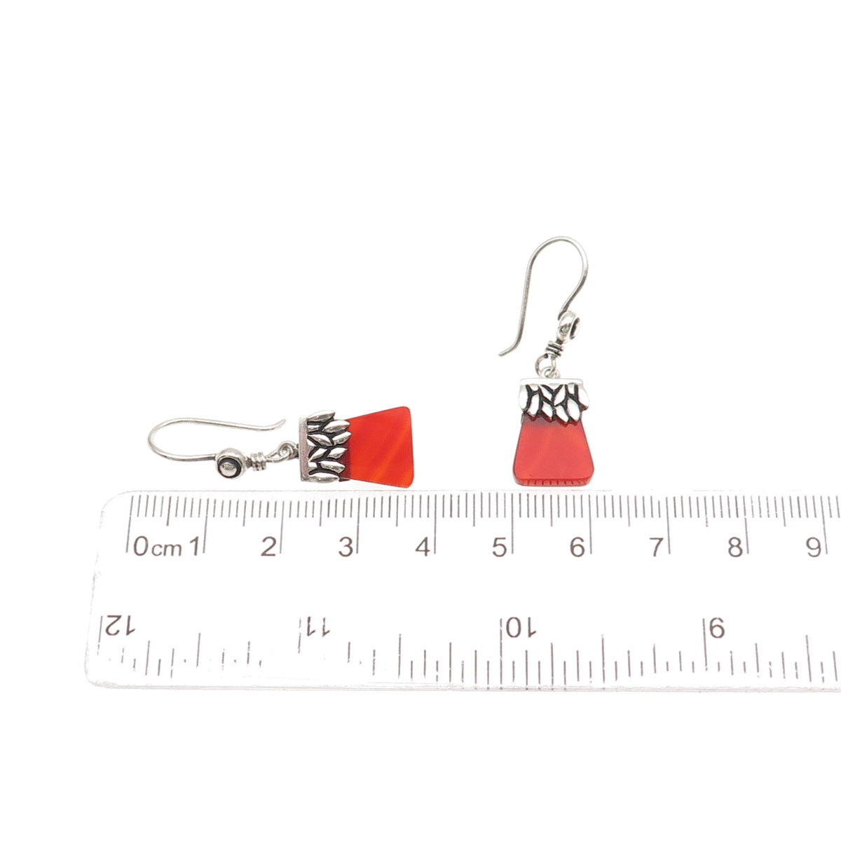 925 Sterling Silver Vintage Real Carnelian Modernist Floral Dangle Earrings