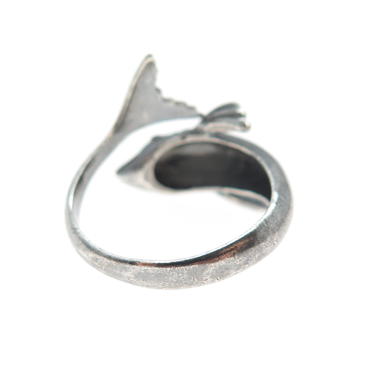 925 Sterling Silver Vintage Dolphin Oxidized Adjustable Ring Size 6.75