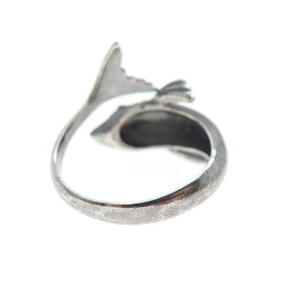 925 Sterling Silver Vintage Dolphin Oxidized Adjustable Ring Size 6.75