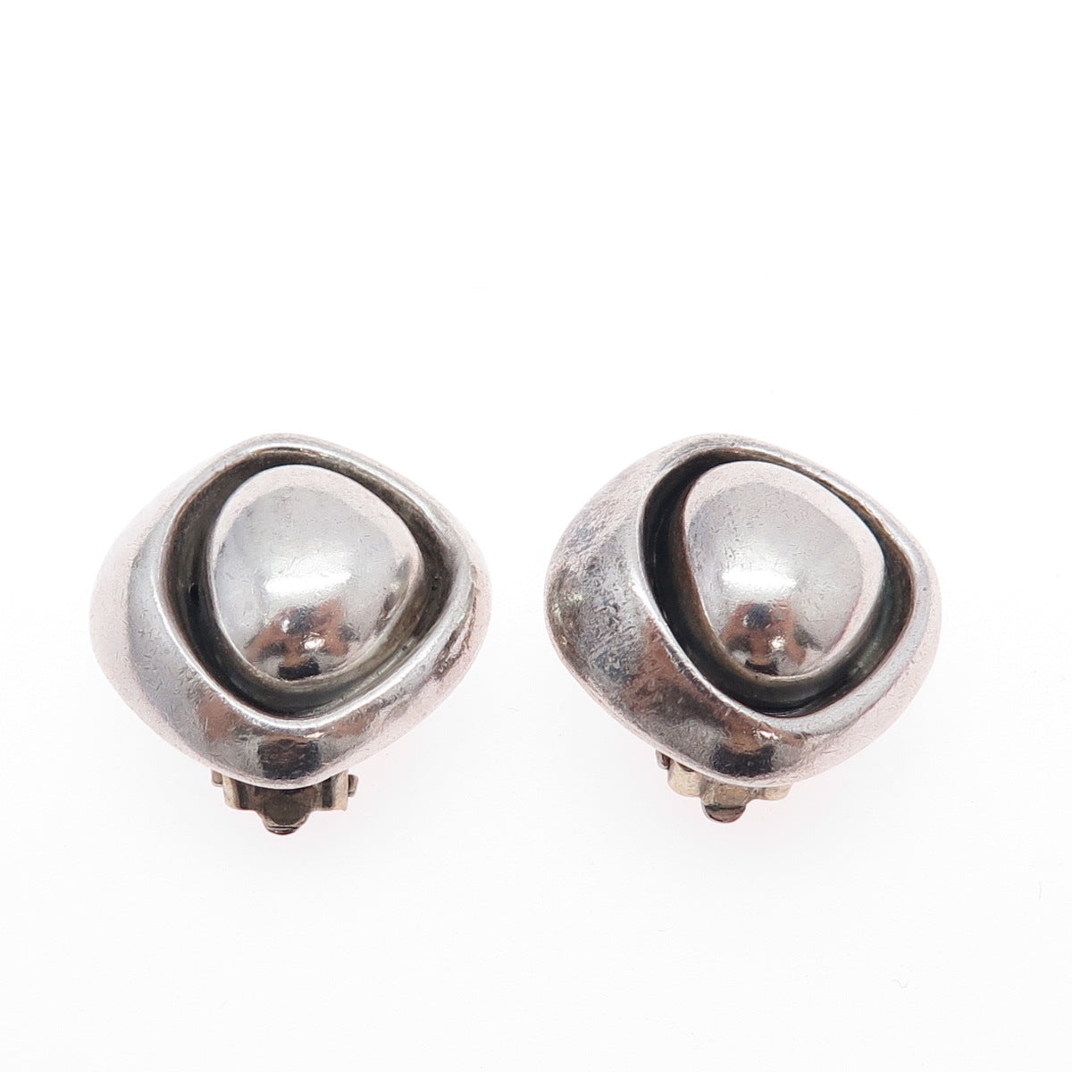 925 Sterling Silver Vintage Modernist Oxidized Clip On Earrings