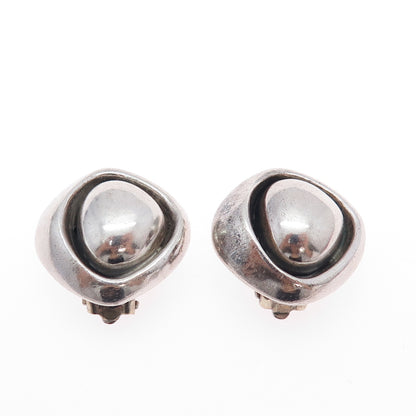 925 Sterling Silver Vintage Modernist Oxidized Clip On Earrings