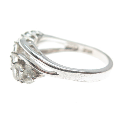 925 Sterling Silver Real Graduated Round-Cut White Topaz Crisscross Ring Size 7