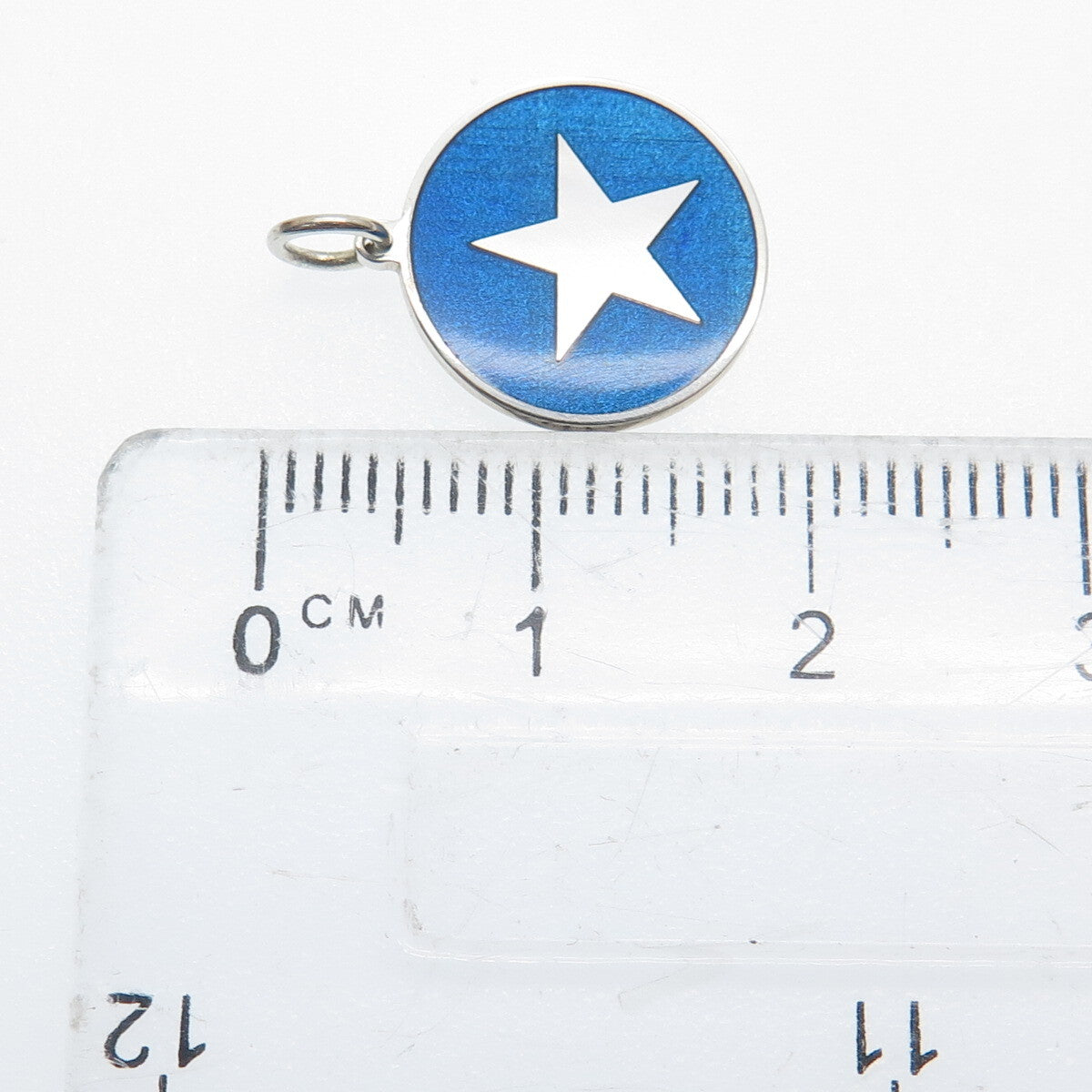 925 Sterling Silver Blue Enamel Star Round Tag Minimalist Charm Pendant