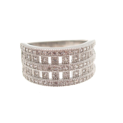 925 Sterling Silver Round-Cut C Z Sparkle Fence Ring Size 7