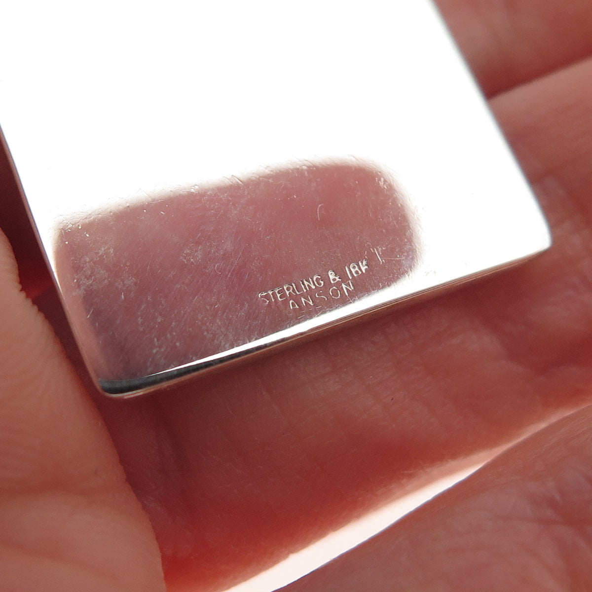Anson 925 Sterling Silver 18K Gold Vintage Rectangle Tag Charm Pendant