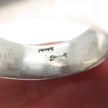 925 Sterling Silver Vintage Italy Red Glass Modernist Ring Size 11.25