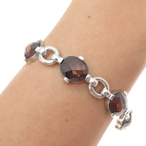 JORG HAMMER 925 Sterling Silver Vintage Smoky C Z Station Link Bracelet 6.5"