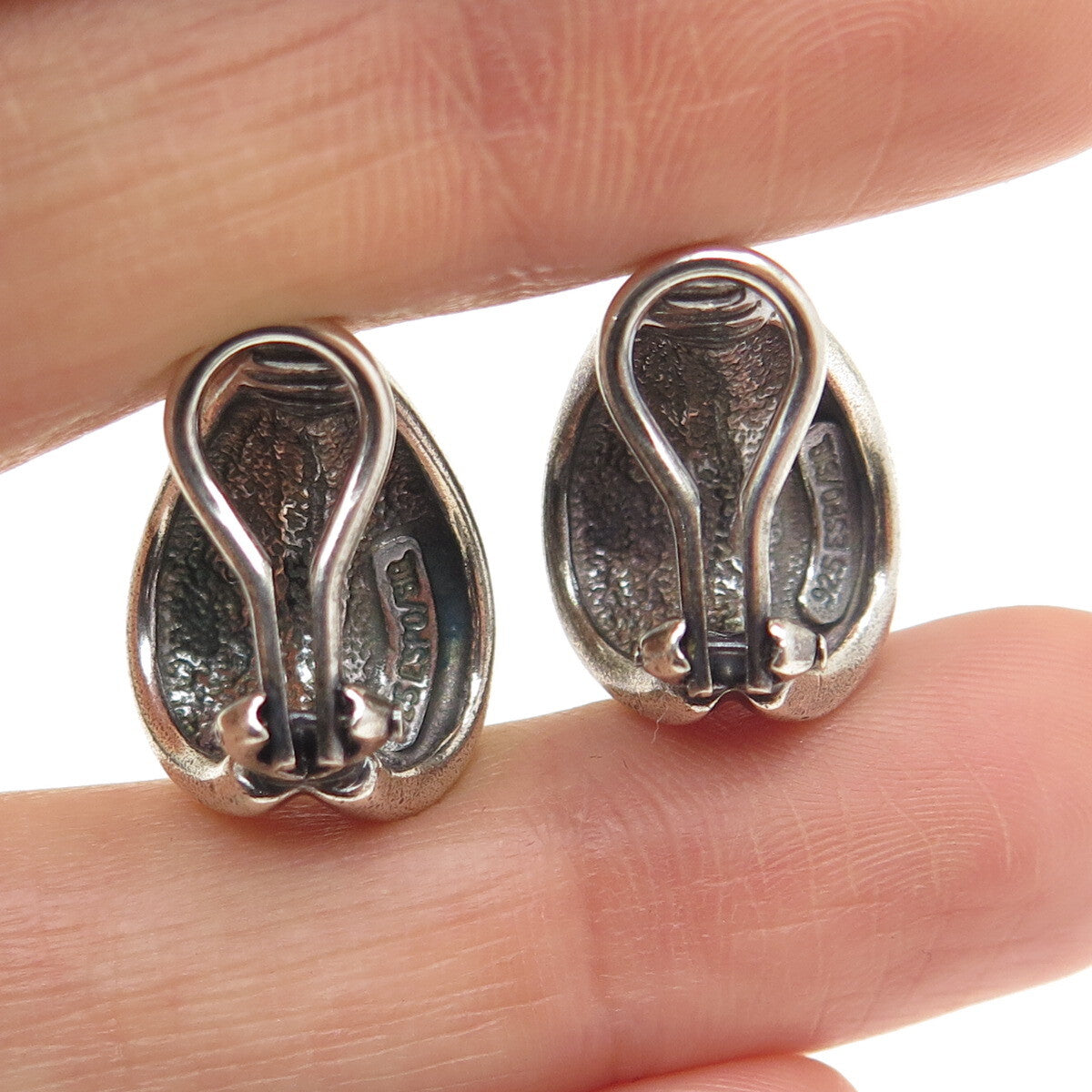 ESPO SIG Joseph Esposito Sterling Silver Vintage Petal Oxidized Clip On Earrings
