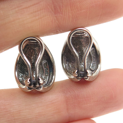 ESPO SIG Joseph Esposito Sterling Silver Vintage Petal Oxidized Clip On Earrings