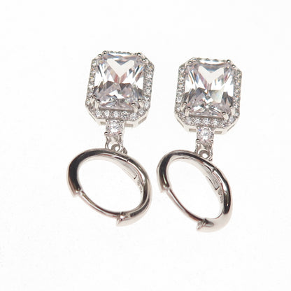 925 Sterling Silver Radiant & Round-Cut C Z Dangle Charm Hoop Earrings
