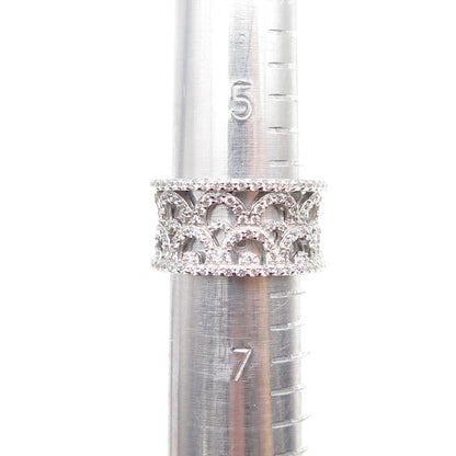 925 Sterling Silver Round-Cut C Z Ornate Band Ring Size 6.25