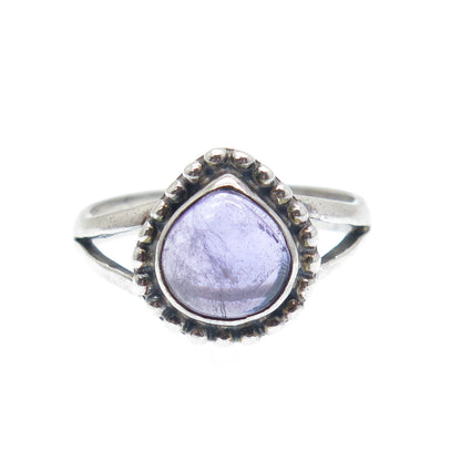 925 Sterling Silver Vintage Real Amethyst Beaded Oxidized Ring Size 8.75