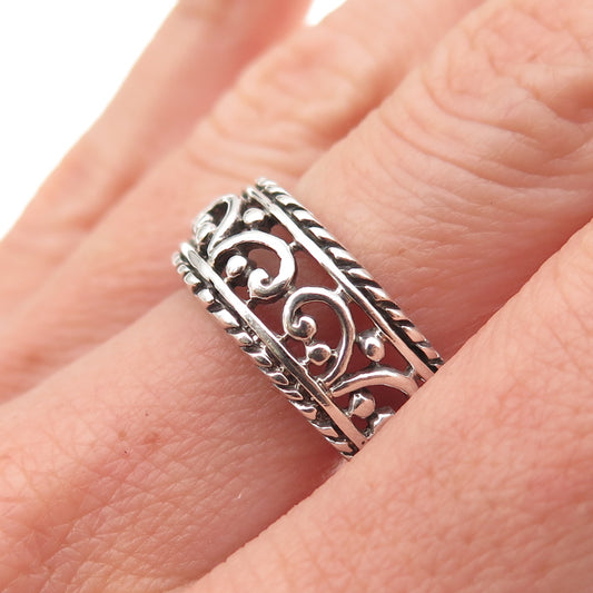 925 Sterling Silver Vintage Floral Oxidized Ring Size 7.25