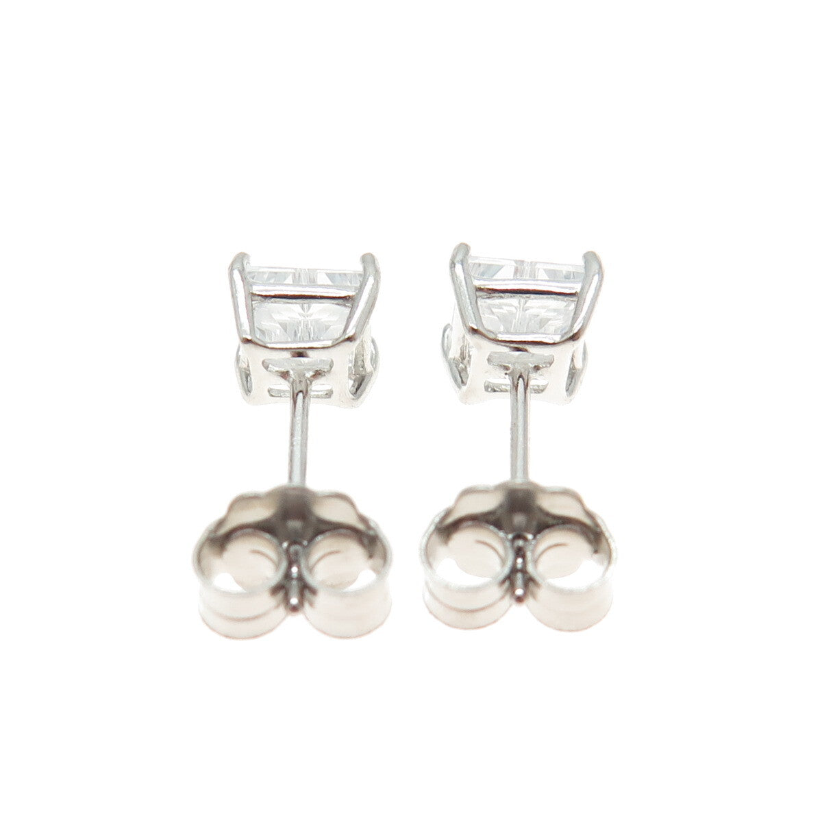 925 Sterling Silver Princess-Cut Shaped White C Z Stud Earrings