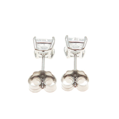 925 Sterling Silver Princess-Cut Shaped White C Z Stud Earrings