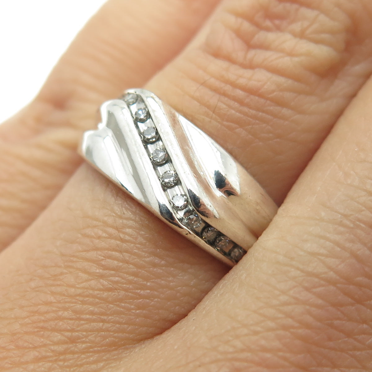 925 Sterling Silver Real Round-Cut Diamond Ring Size 6.75