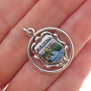 925 Sterling Silver Antique Art Deco Enamel Rhine Falls Switzerland Pendant
