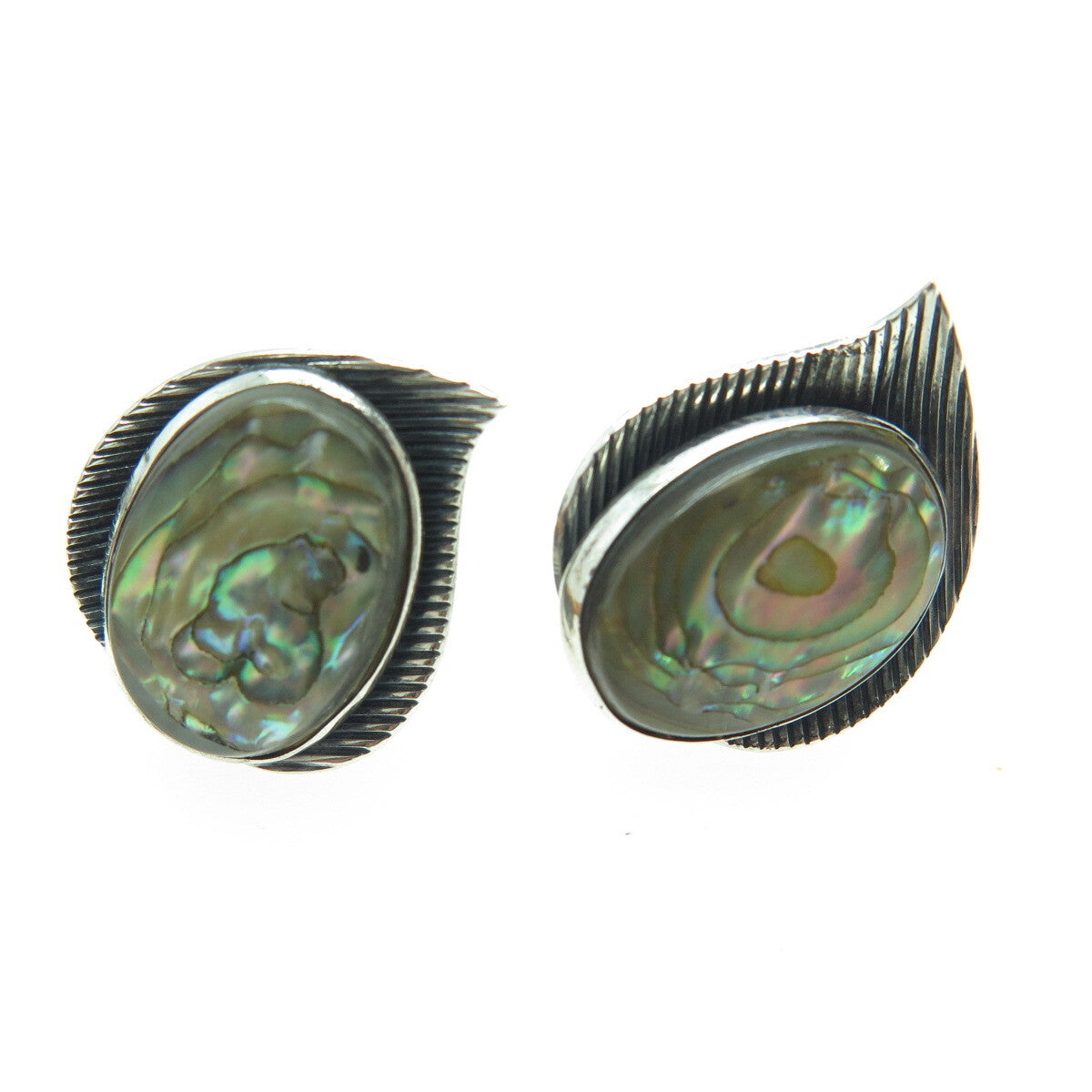 DANECRAFT Sterling Silver Antique Real Abalone Shell Floral Screw Back Earrings